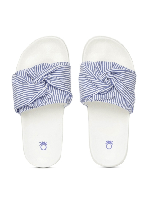 

United Colors of Benetton Women Blue & White Striped Sliders