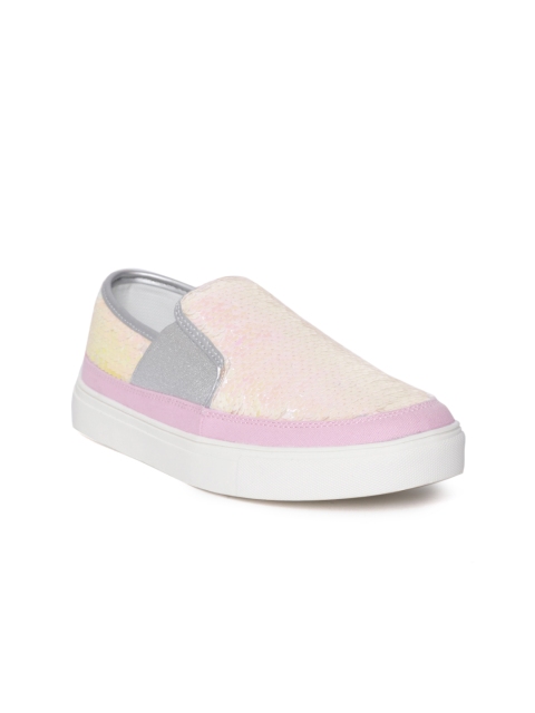 

United Colors of Benetton Women Pink & White Mermaid Sequinned Slip-On Sneakers