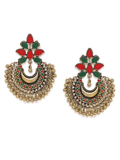 

Ayesha Gold-Toned & Maroon Crescent Shaped Drop Earrings