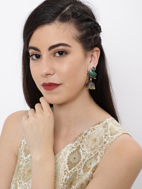 

Ayesha Gold-Toned & Green Dome Shaped Drop Earrings