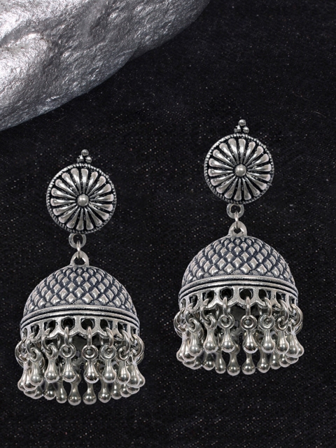 

Ayesha Oxidised Silver-Toned Dome Shaped Jhumkas