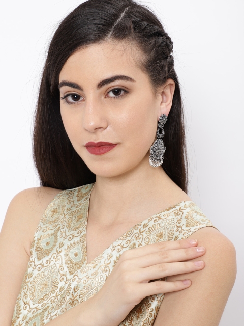 

Ayesha Silver-Toned Crescent Shaped Drop Earrings