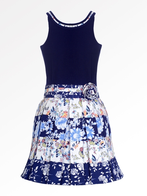 

naughty ninos Girls Navy Blue Printed Fit and Flare Dress