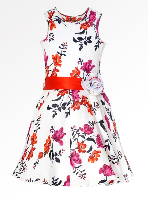 

naughty ninos Girls White & Pink Printed Fit and Flare Dress