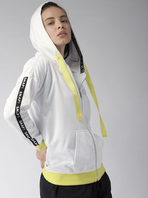 

FOREVER 21 Women White Solid Hooded Sweatshirt