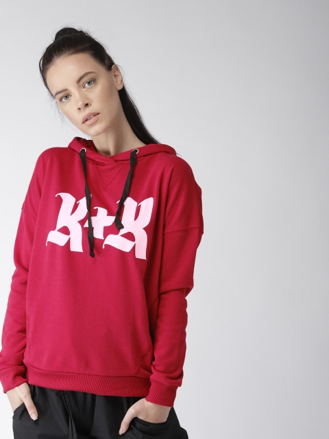 

FOREVER 21 Women Red Printed Hooded Sweatshirt