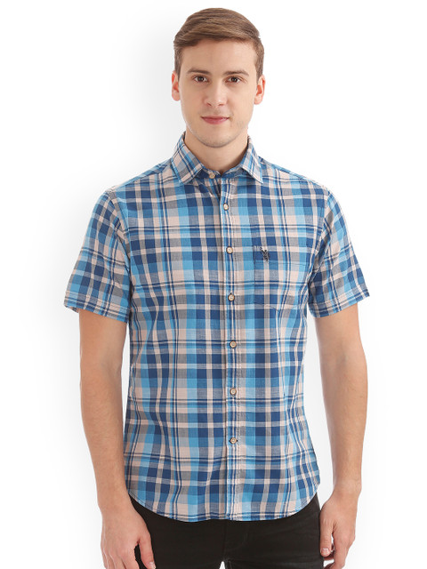 

U.S. Polo Assn. Men Blue & Beige Regular Fit Checked Casual Shirt