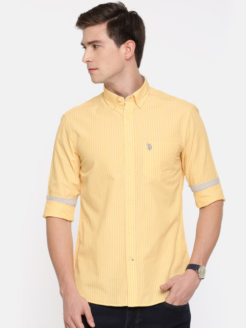 

U.S. Polo Assn. Men Yellow & White Regular Fit Striped Casual Shirt