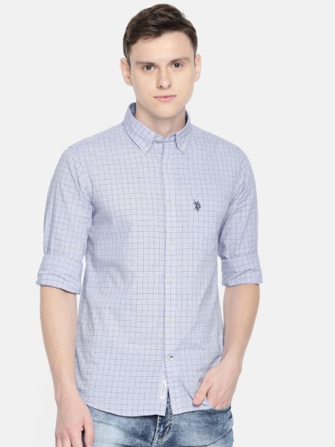 

U.S. Polo Assn. Men Blue Tailored Fit Self Checked Casual Shirt