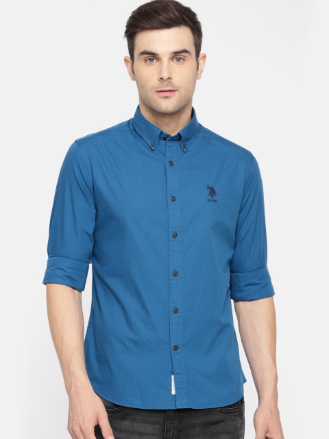 

U.S. Polo Assn. Men Blue Regular Fit Solid Casual Shirt