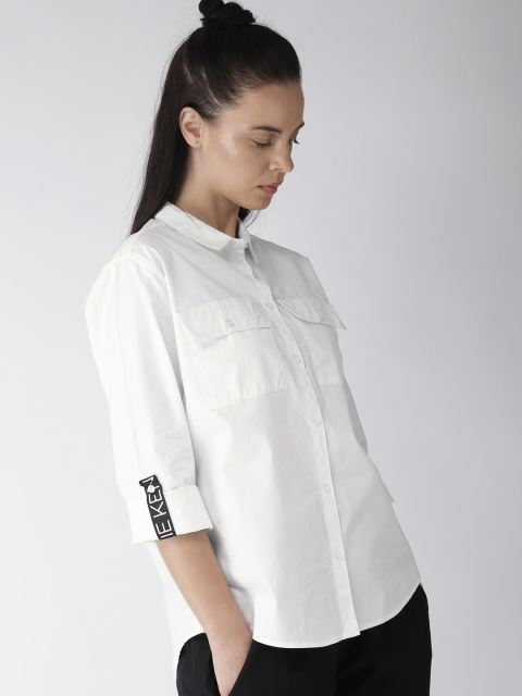 

FOREVER 21 Women White Regular Fit Solid Casual Shirt