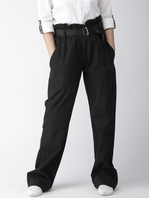 

FOREVER 21 Women Black Regular Fit Solid Parallel Trousers