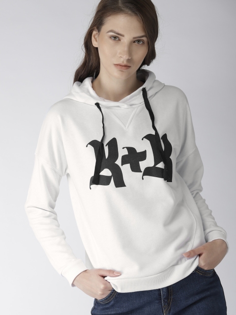 

FOREVER 21 Women White Printed Hooded Sweatshirt