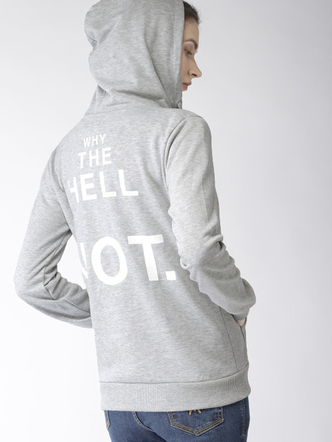 

FOREVER 21 Women Grey Melange Printed Hooded Sweatshirt