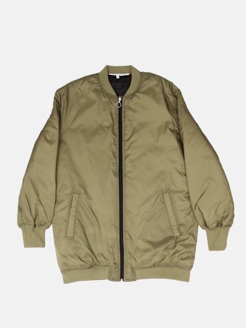

FOREVER 21 Women Olive Green Solid Bomber Jacket