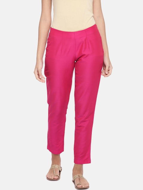 

Ethnicity Women Fuchsia Pink Loose Fit Solid Regular Trousers