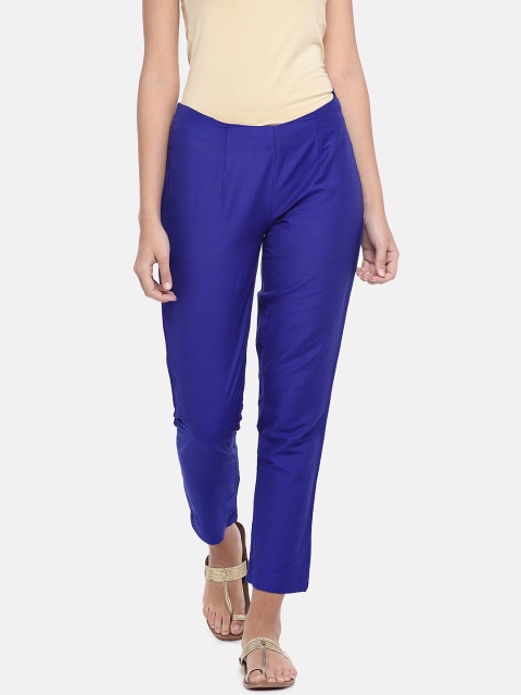 

Ethnicity Women Blue Regular Fit Solid Regular Trousers