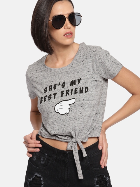 

Kook N Keech Disney Women Grey Melange Printed Crop Pure Cotton Top