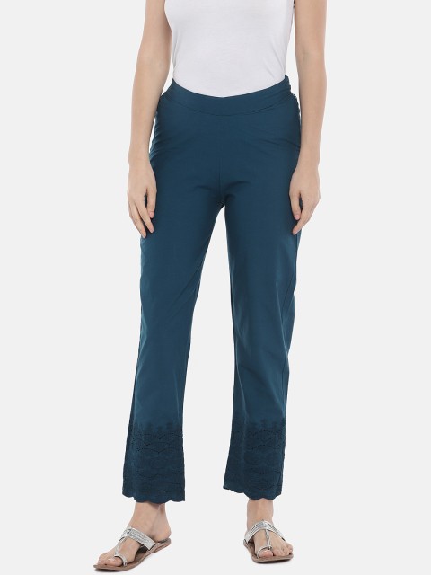 

Ethnicity Women Teal Loose Fit Solid Regular Trousers
