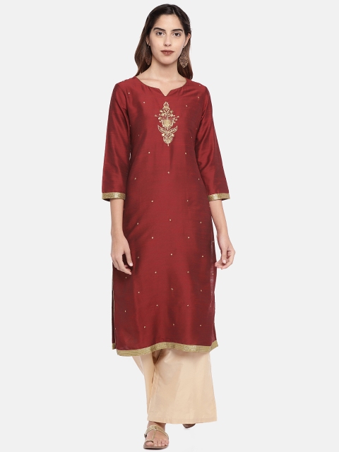 

Ethnicity Women Maroon Woven Design Straight Kurta