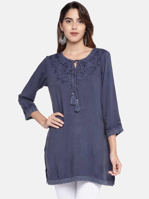 

Ethnicity Women Navy Blue Solid Kurti