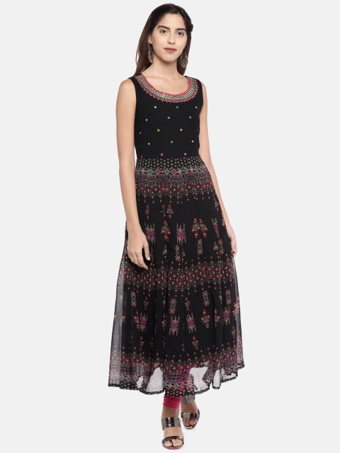 

Ethnicity Women Black Printed A-Line Kurta