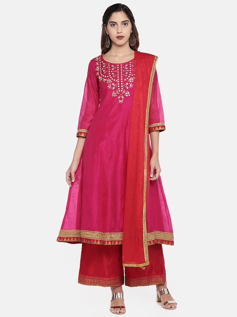 

Ethnicity Women Fuchsia & Solid Kurta with Palazzos & Dupatta