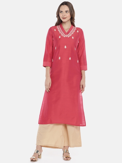 

Ethnicity Women Pink Solid A-Line Silk Kurta