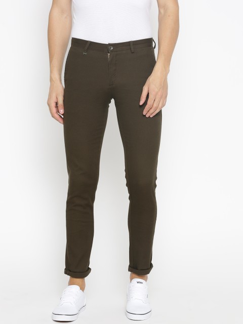 

Blackberrys Men Olive Green Slim Fit Solid Regular Trousers