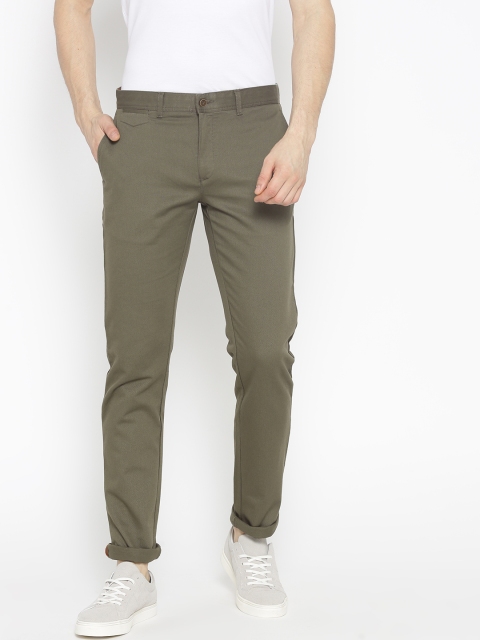 

Blackberrys Men Olive Green B-95 Slim Fit Solid Regular Trousers