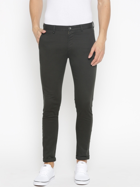 

Blackberrys Men Olive Green Super Slim Fit Solid Regular Trousers