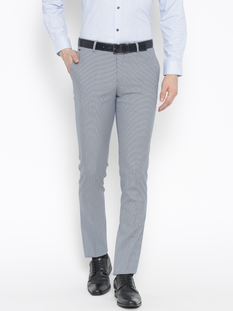 

Blackberrys Men Blue & White Sharp Fit Checked Formal Trousers