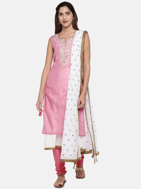 

Ethnicity Women Pink Emroidered Kurta with Churidar & Dupatta