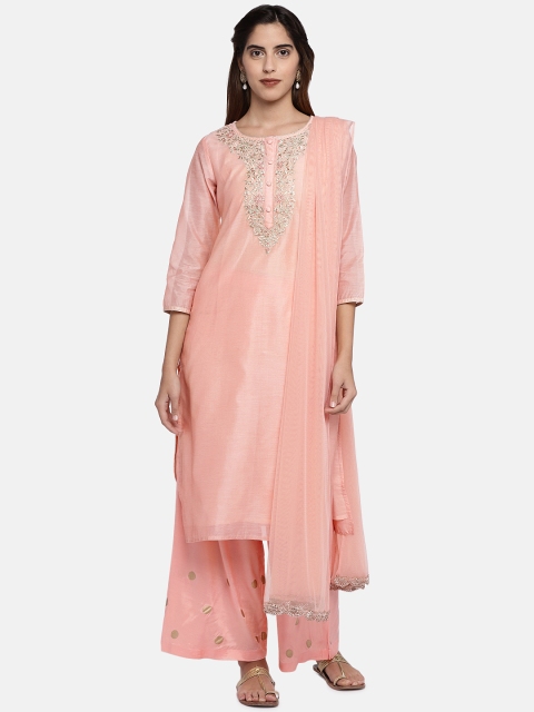 

Ethnicity Women Peach-Coloured Embroidered Kurta with Palazzos & Dupatta