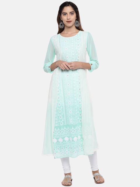 

Ethnicity Women Blue Woven Design A-Line Kurta