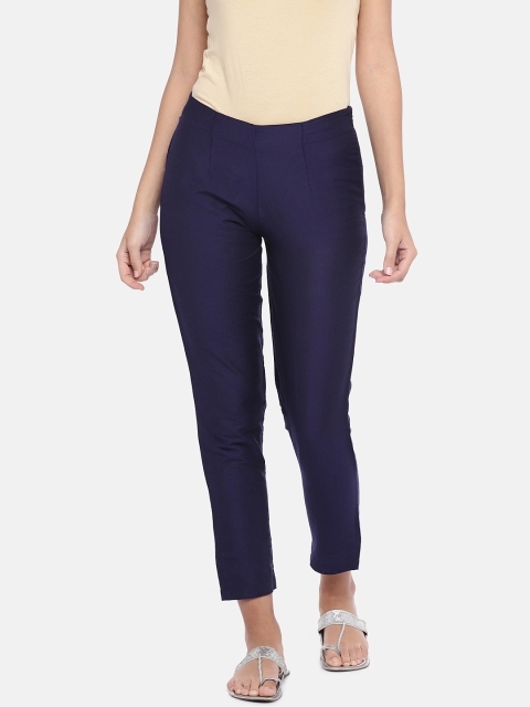 

Ethnicity Women Navy Blue Regular Fit Solid Regular Trousers