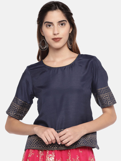 

Ethnicity Women Navy Blue Solid Top
