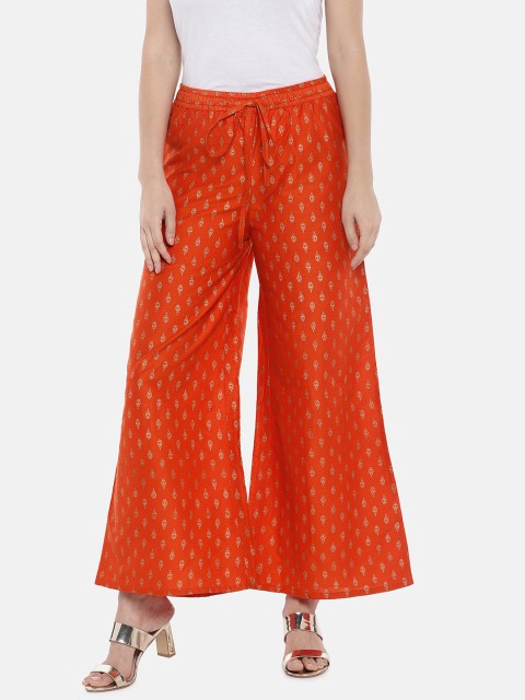 

Ethnicity Women Orange Self Design Flared Palazzos