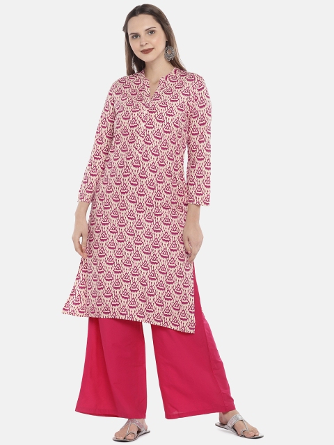 

Ethnicity Women Pink Printed Straight Kurta