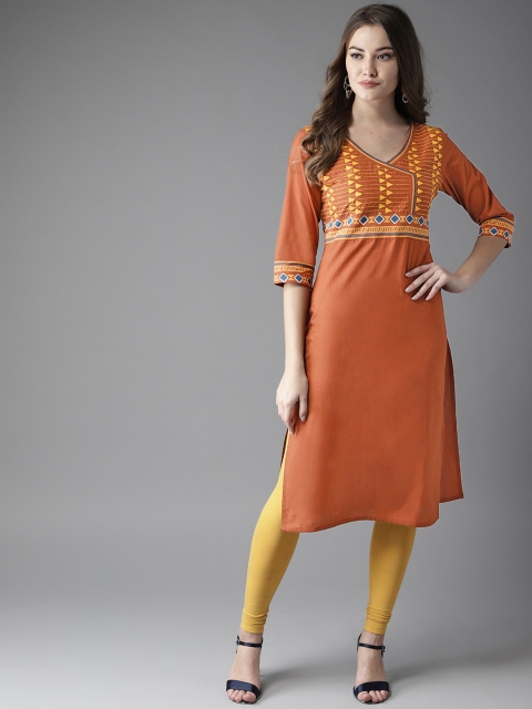 

Moda Rapido Women Rust Brown Yoke Design Straight Kurta
