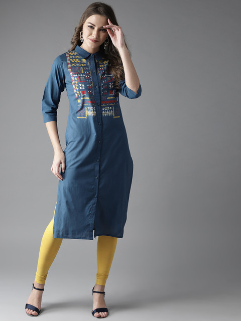 

Moda Rapido Women Teal Blue Printed Straight Kurta