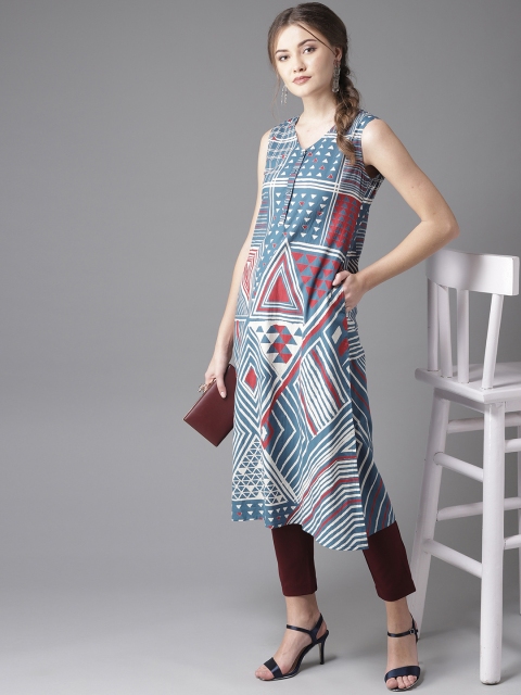 

Moda Rapido Women Teal & White Printed A-Line Kurta