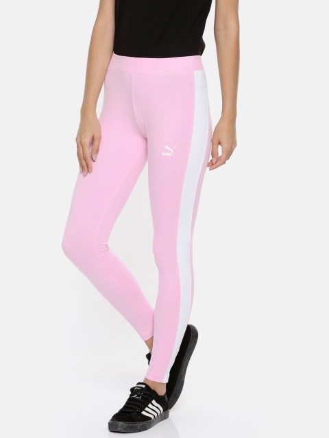 

Puma Women Pink & White Solid Classics T7 Tights