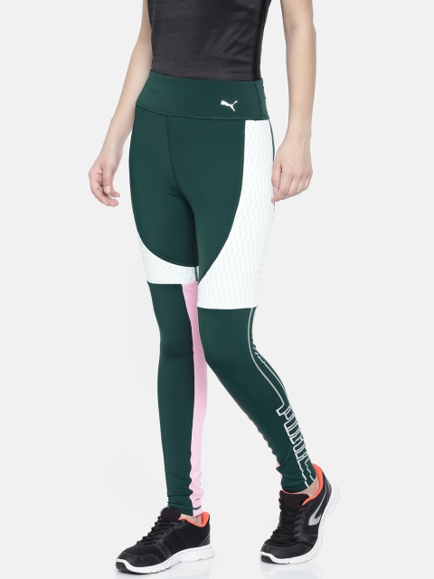 

Puma Women Olive Green & Blue Colourblocked Cosmic TZ Ponderosa Tights