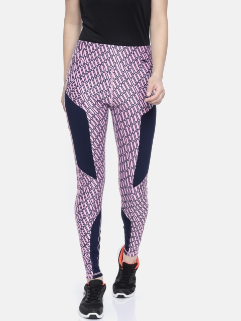 

Puma Women Pink & Navy Printed Bold Graphic DRY-CELL Tights