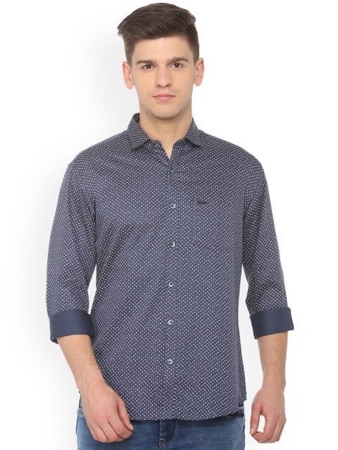 

V Dot Men Navy Blue Slim Fit Printed Casual Shirt