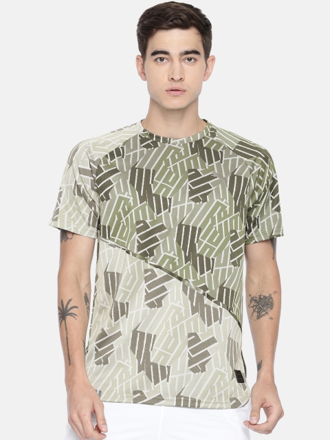 

Puma Men Olive Green & OFF-White Printed BND Tech SS Round Neck DRYCELL T-shirt