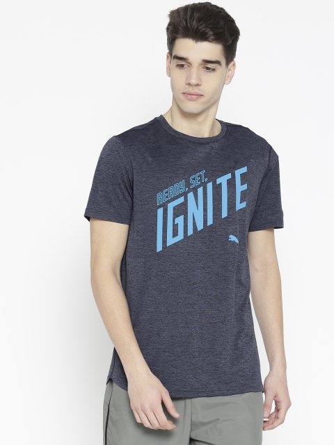 

Puma Men Navy Blue Printed Ignite Heather Graphic Running T-shirt