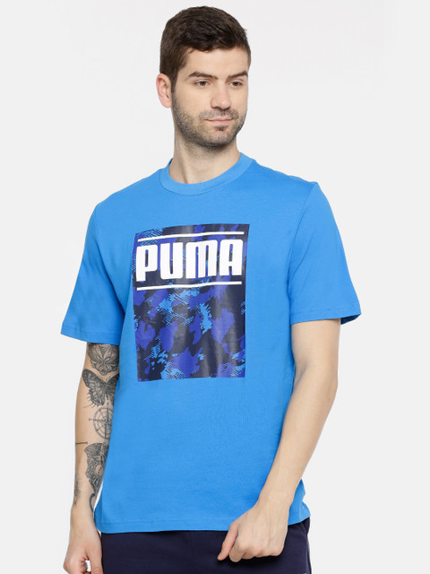 

Puma Men Blue Printed Camo Pack Logo Round Neck Tshirt