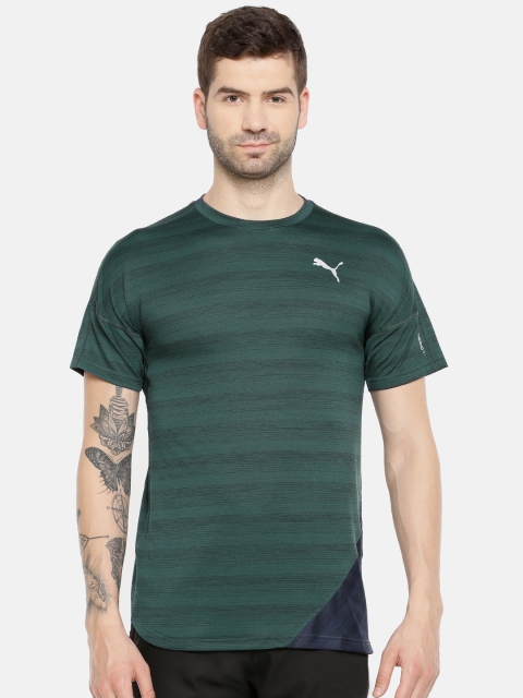 

Puma Men Green Striped PACE S S DRY-CELL Round Neck T-shirt
